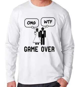 Camiseta manga longa Infantil ou Adulto Casamento game over engraçado - Foto 2