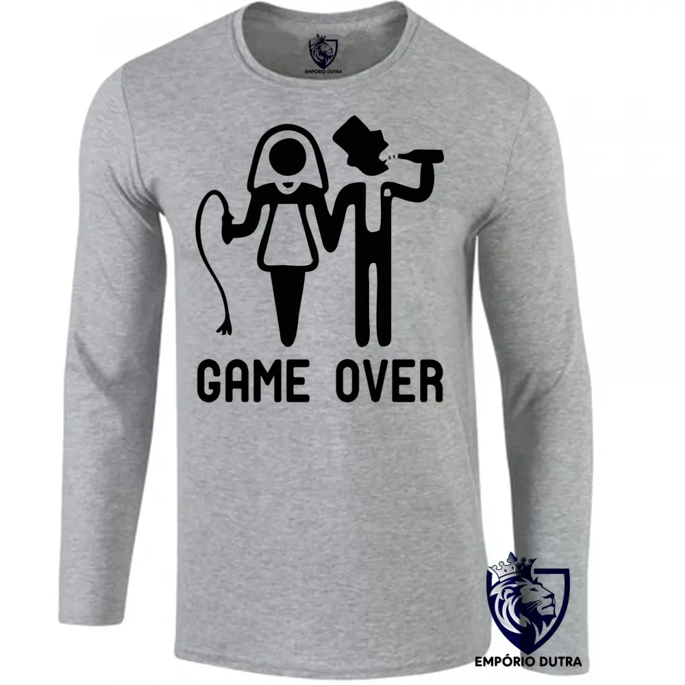 Camiseta manga longa Infantil ou Adulto casamento namorado game over noivado Imagem