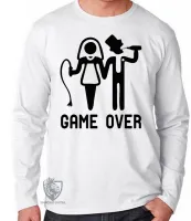 Camiseta manga longa Infantil ou Adulto casamento namorado game over noivado - Foto 2