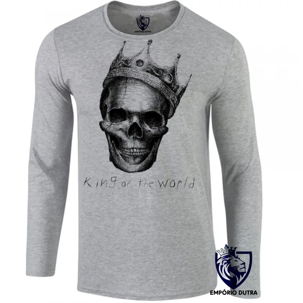 Camiseta manga longa Infantil ou Adulto caveira coroa rei mexicana