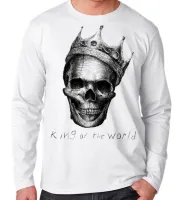 Camiseta manga longa Infantil ou Adulto caveira coroa rei mexicana - Foto 2