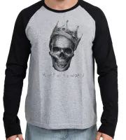 Camiseta manga longa Infantil ou Adulto caveira coroa rei mexicana - Foto 3