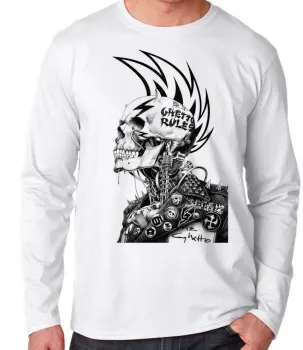 Camiseta manga longa Infantil ou Adulto Caveira guetto rules regras punk - Foto 2