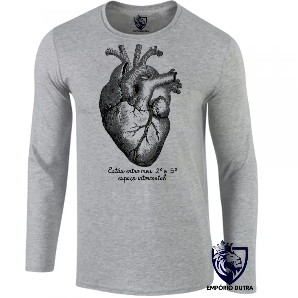 Camiseta manga longa Infantil ou Adulto coração intercostal enfermagen medicina