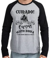 Camiseta manga longa Infantil ou Adulto Cuidado eu tenho uma esposa - Foto 3