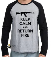 Camiseta manga longa Infantil ou Adulto Fuzil arma pistola ak 47 keep calm - Foto 2