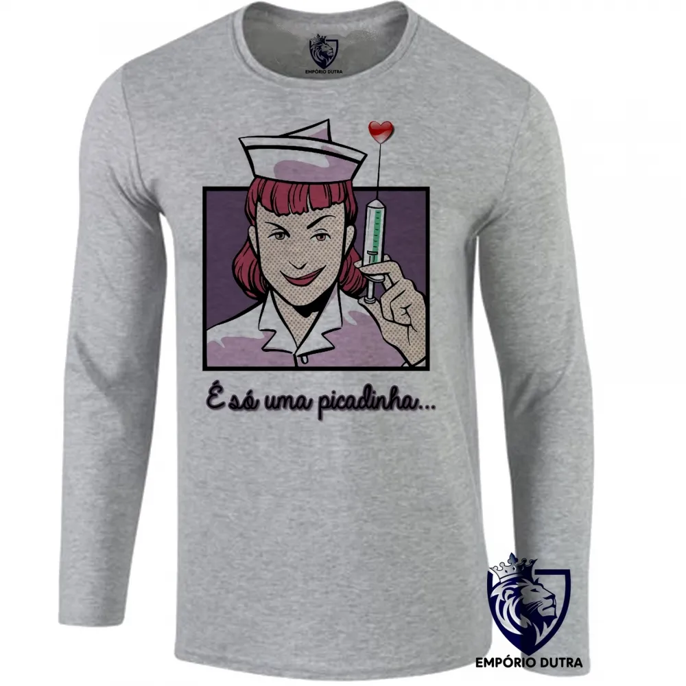 Camiseta manga longa Infantil ou Adulto Enfermagem picadinha Enfermeira