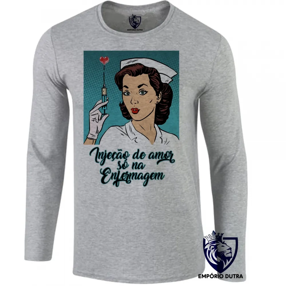 Camiseta manga longa Infantil ou Adulto Enfermagem injeção de amor Enfermeira