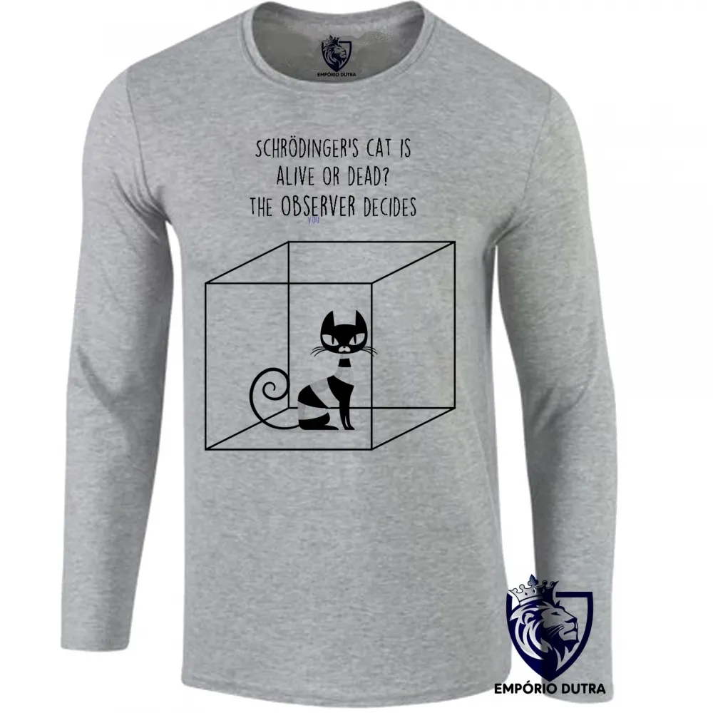 Camiseta manga longa Infantil ou Adulto gato schrodinger fisica quantica Imagem