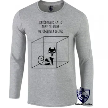 Camiseta manga longa Infantil ou Adulto gato schrodinger fisica quantica