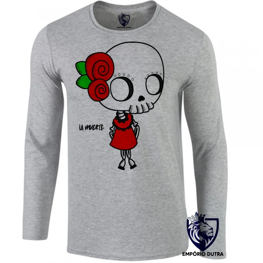 Camiseta manga longa Infantil ou Adulto Girl la muerte dama da morte mexicana caveira Imagem