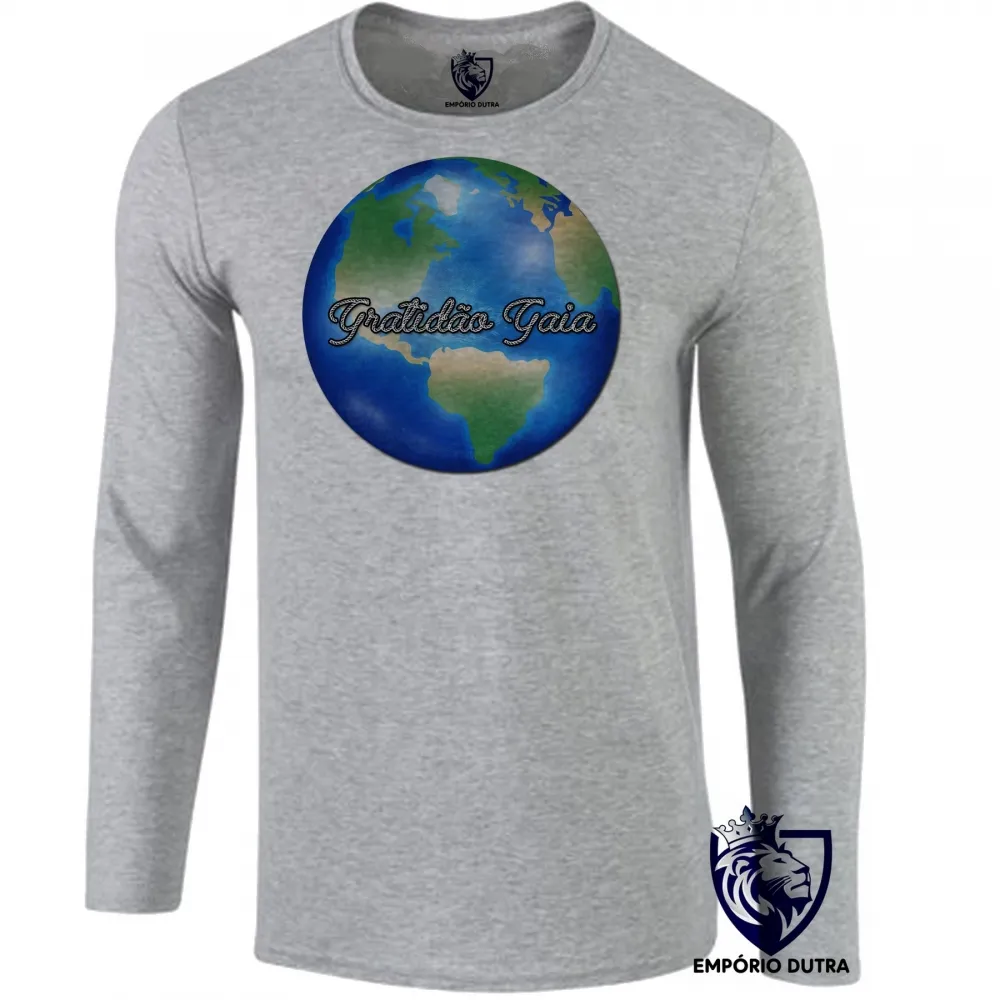 Camiseta manga longa Infantil ou Adulto Gratidão Gaia planeta terra Imagem