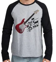 Camiseta manga longa Infantil ou Adulto Guitarra Musica Rock instrumento - Foto 2