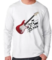 Camiseta manga longa Infantil ou Adulto Guitarra Musica Rock instrumento - Foto 3