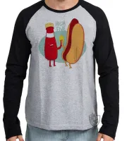 Camiseta manga longa Infantil ou Adulto High Five salsicha catchup hot dog - Foto 2