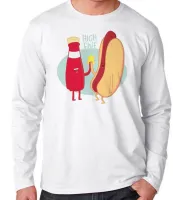 Camiseta manga longa Infantil ou Adulto High Five salsicha catchup hot dog - Foto 3