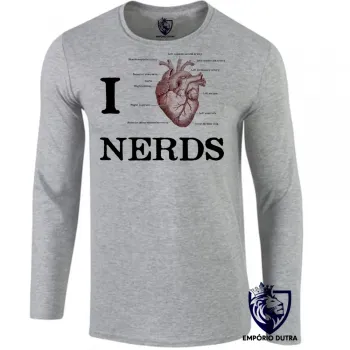 Camiseta manga longa Infantil ou Adulto I love nerds heart coração