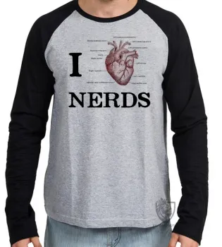 Camiseta manga longa Infantil ou Adulto I love nerds heart coração - Foto 2