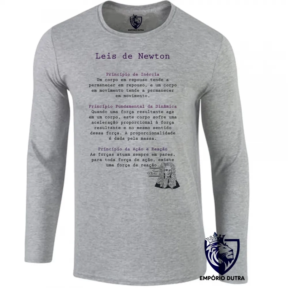Camiseta manga longa Infantil ou Adulto Leis de Newton Isaac matematica fisica Imagem