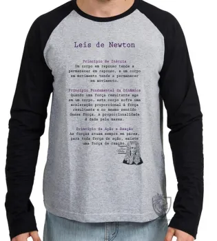 Camiseta manga longa Infantil ou Adulto Leis de Newton Isaac matematica fisica - Foto 2
