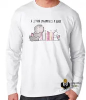 Camiseta manga longa Infantil ou Adulto leitura engrandece alma livro - Foto 3