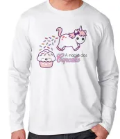 Camiseta manga longa Infantil ou Adulto Magia dos Cupcake unicórnio - Foto 2