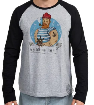 Camiseta manga longa Infantil ou Adulto Marinheiro born to be free mar praia - Foto 2