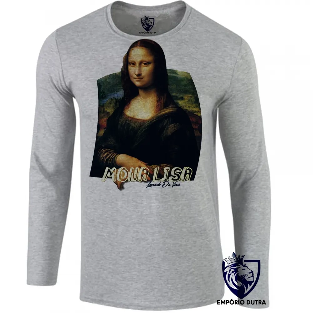 Camiseta manga longa Infantil ou Adulto Mona Lisa Leonardo Da Vinci Imagem