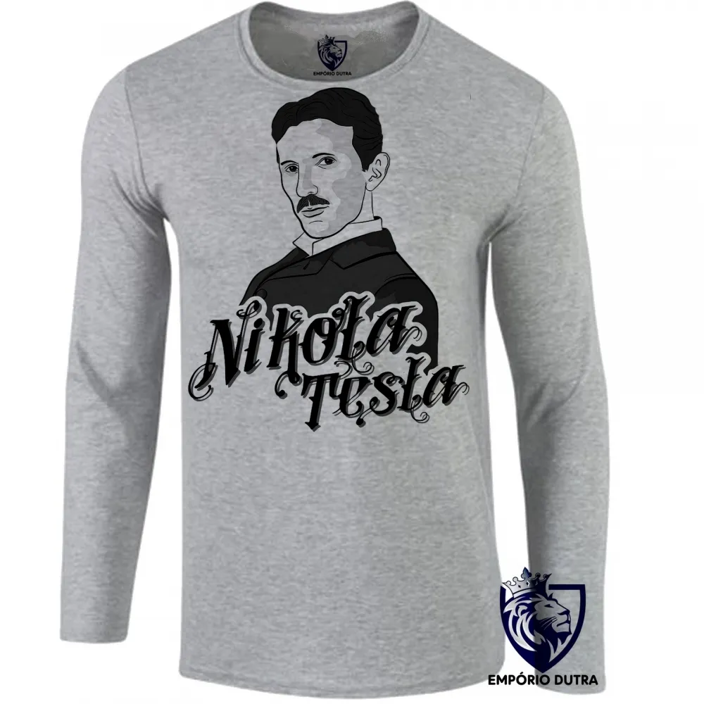 Camiseta manga longa Infantil ou Adulto nikola tesla genio eletrica Imagem