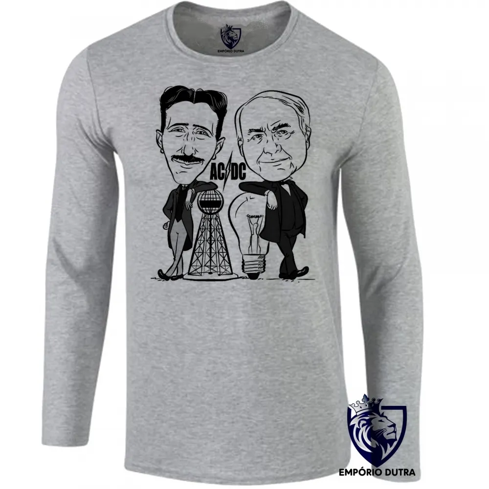 Camiseta manga longa Infantil ou Adulto nikola tesla Thomas Edson eletrica
