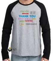 Camiseta manga longa Infantil ou Adulto obrigado várias línguas idiomas - Foto 2