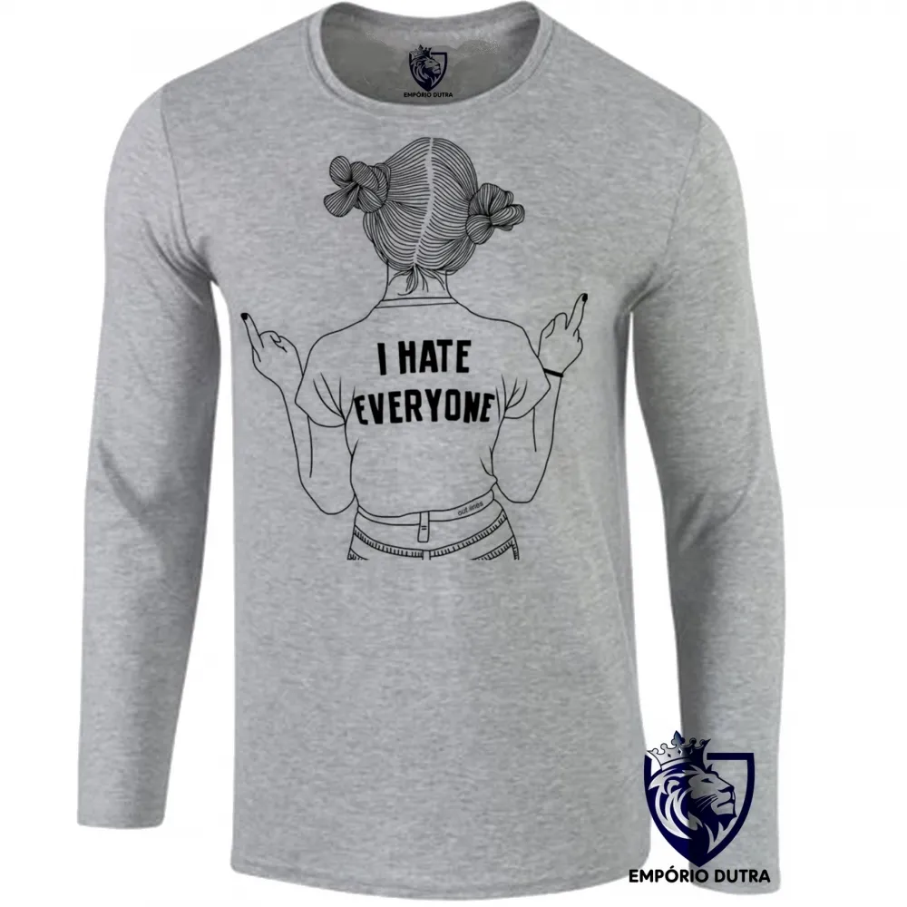 Camiseta manga longa Infantil ou Adulto odeio todos ranço mau humor