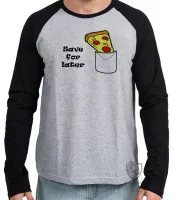 Camiseta manga longa Infantil ou Adulto Pizza Save for later bolso depois lanche - Foto 2