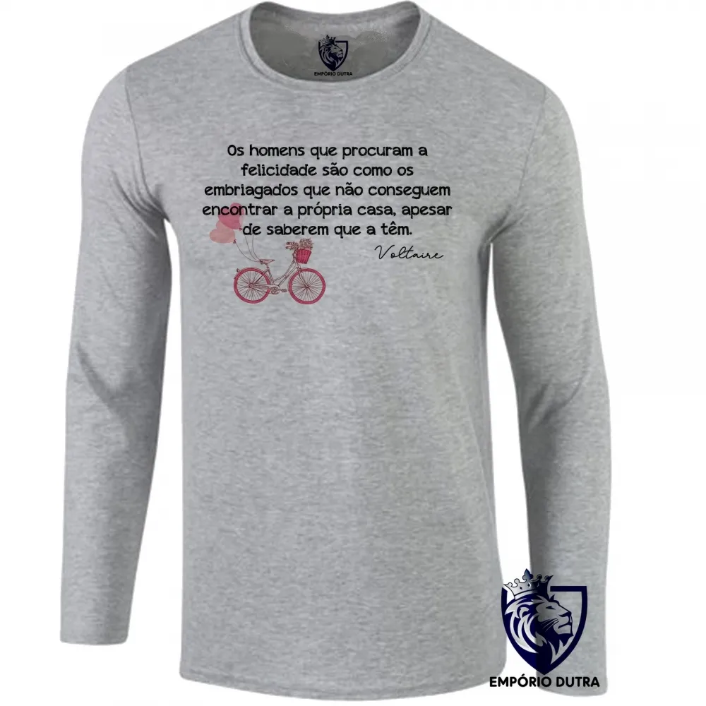 Camiseta manga longa Infantil ou Adulto Voltaire felicidade