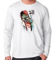 Camiseta manga longa Infantil ou Adulto Zombie use your brain cerebro caveira - Foto 3