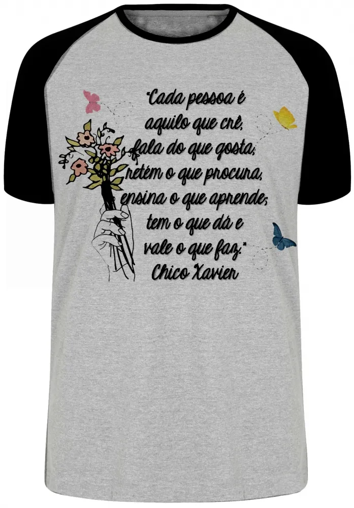 Camiseta adulto ou infantil Frase Chico Xavier espirita cada pessoa Imagem