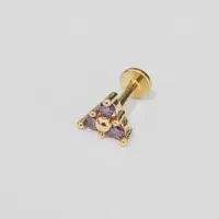 Labret Aço Cirúrgico Dourado 1.2mm - 3 PEDRAS Lilás 012 BNH14 - Foto 3
