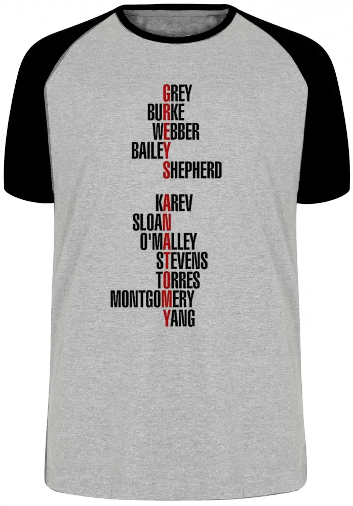 Camiseta adulto ou infantil Greys Anatomy seriado palavras
