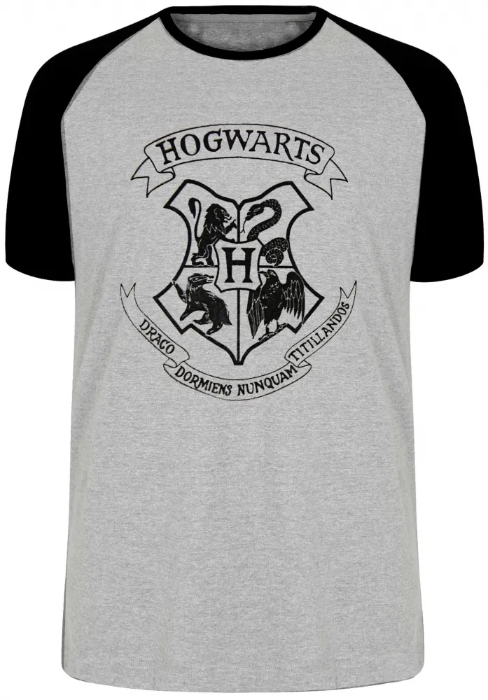 Camiseta adulto ou infantil Hogwarts harry potter símbolo preto Imagem