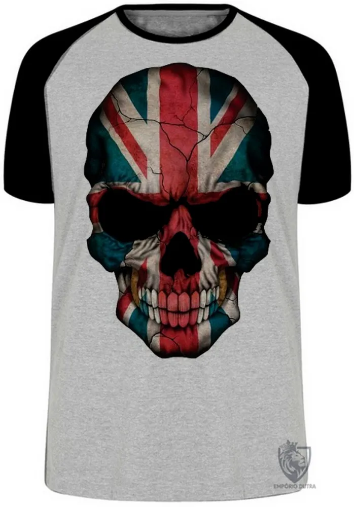 Camiseta adulto ou infantil justiceiro caveira inglaterra bandeira