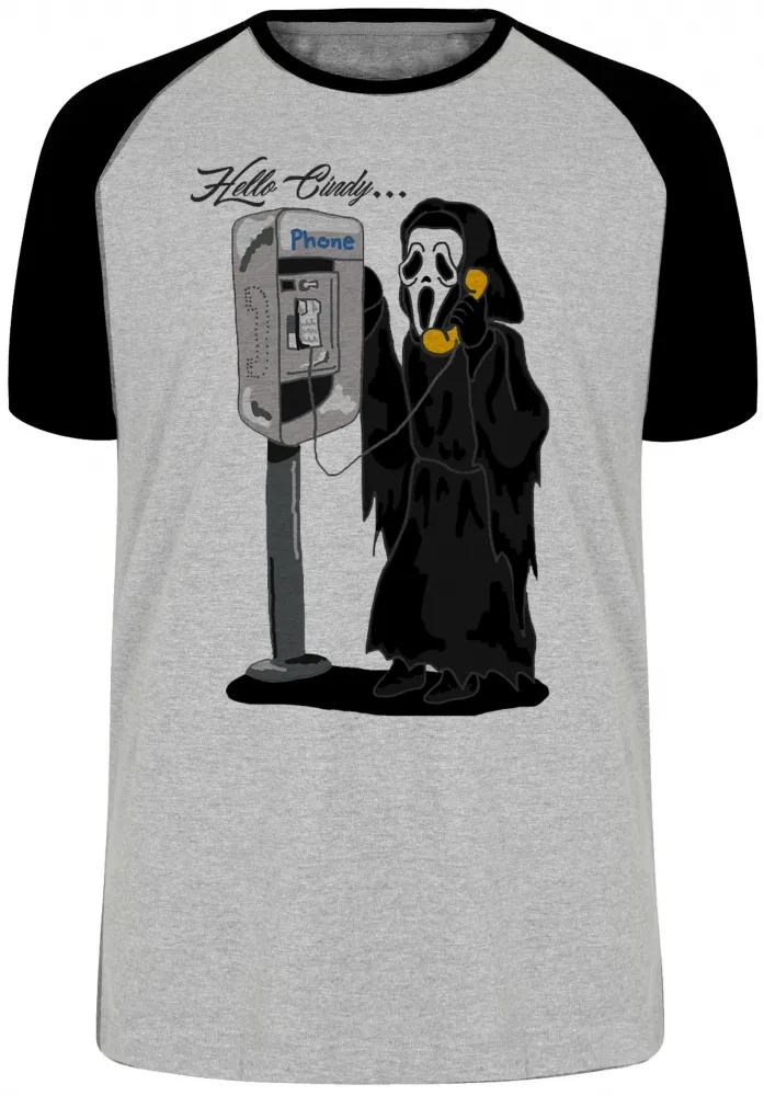 Camiseta adulto ou infantil Pânico terror Hello Cindy telefone orelhão Imagem