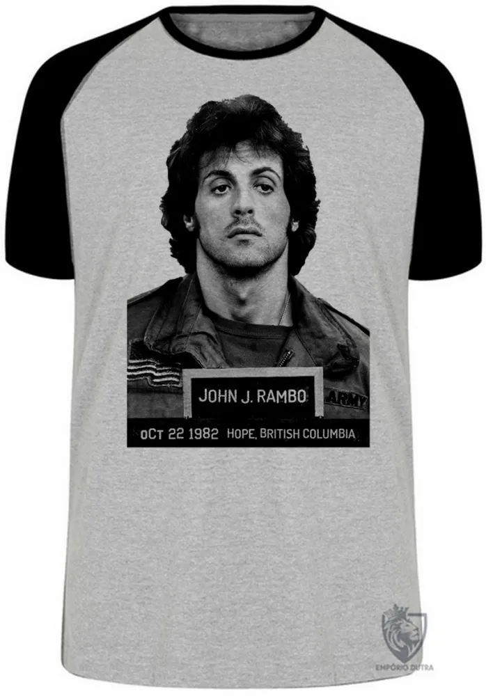 Camiseta adulto ou infantil Sylvester Stallone John Rambo preso 1985