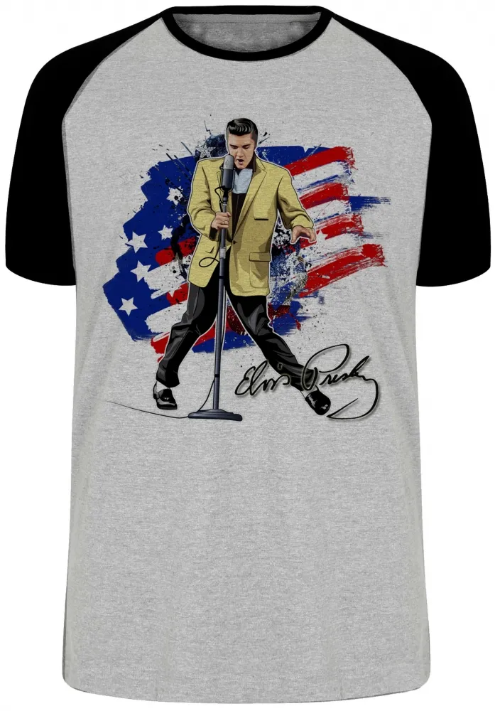 Camiseta adulto ou infantil Elvis Presley bandeira EUA musica rock Imagem