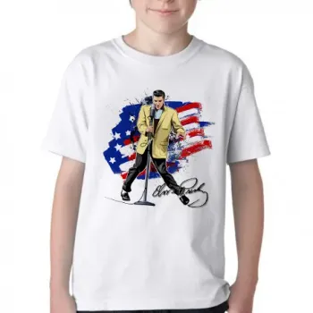 Camiseta adulto ou infantil Elvis Presley bandeira EUA musica rock - Foto 2