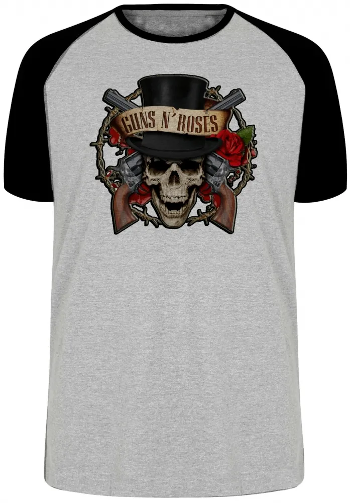 Camiseta adulto ou infantil guns in roses caveira rock in roll