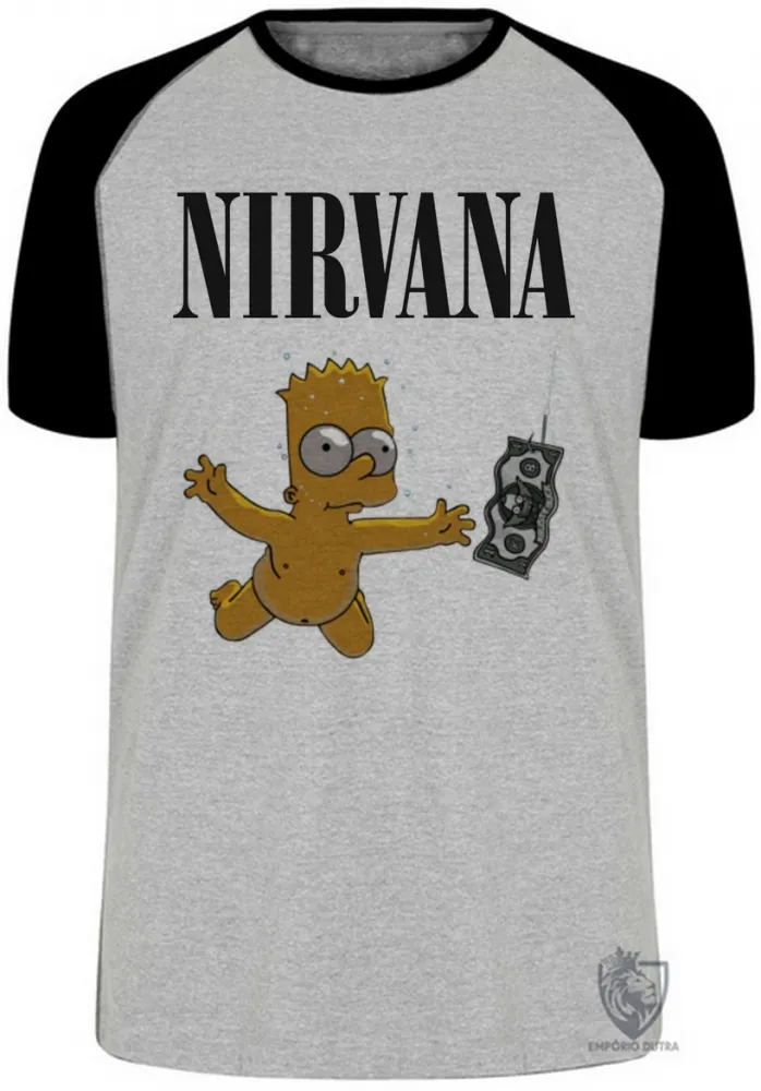 Camiseta adulto ou infantil Nirvana Bart Simpsons dolar