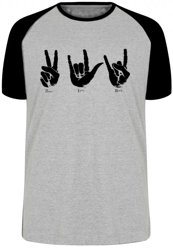 Camiseta adulto ou infantil Paz love rock libras Imagem
