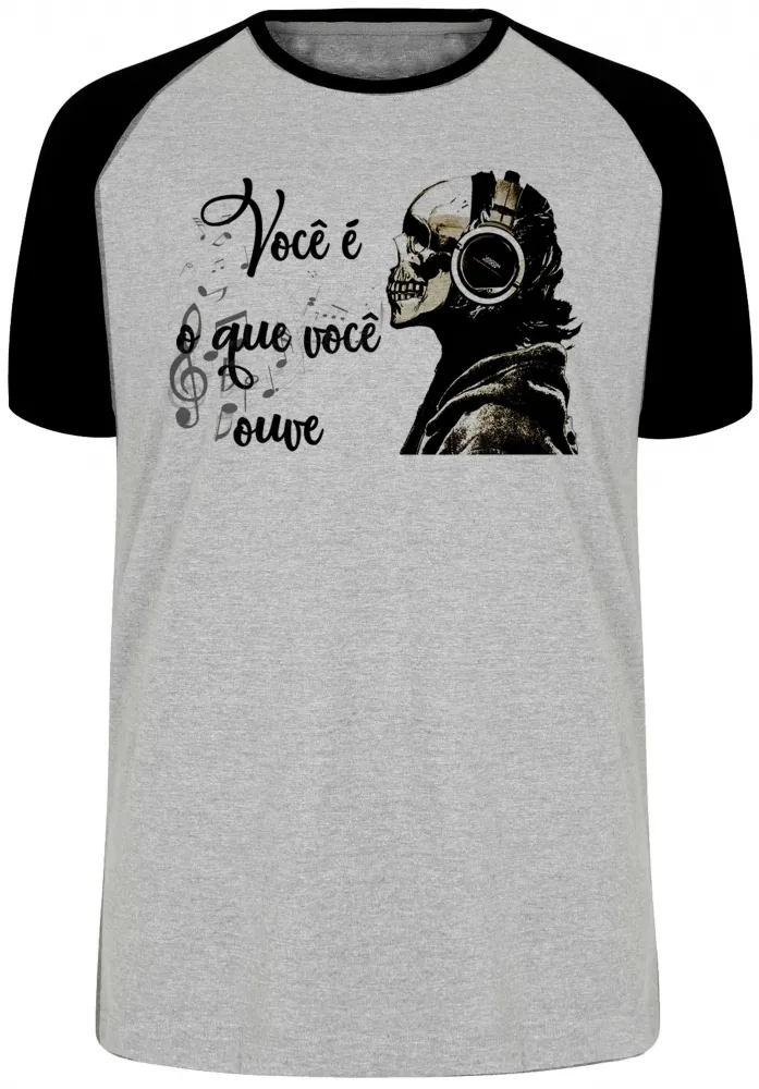 Camiseta adulto ou infantil Você é o que ouve musica caveira