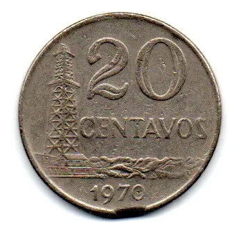 1970 - 20 Centavos - ERRO: Disco Cortado - Moeda Brasil Imagem