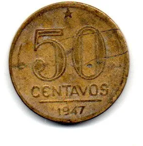 1947 - 50 Centavos - ERRO: Delaminação - Moeda Brasil
